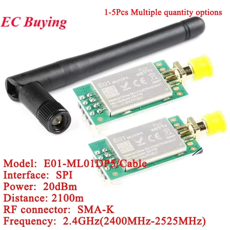 

5 шт./1 шт. E01-ML01DP5 Ebyte 20 дБм 2100 м дальнего действия nRF24L01P + PA + LNA 2,4G модуль беспроводного приемопередатчика ML01DP5 антенна с экраном