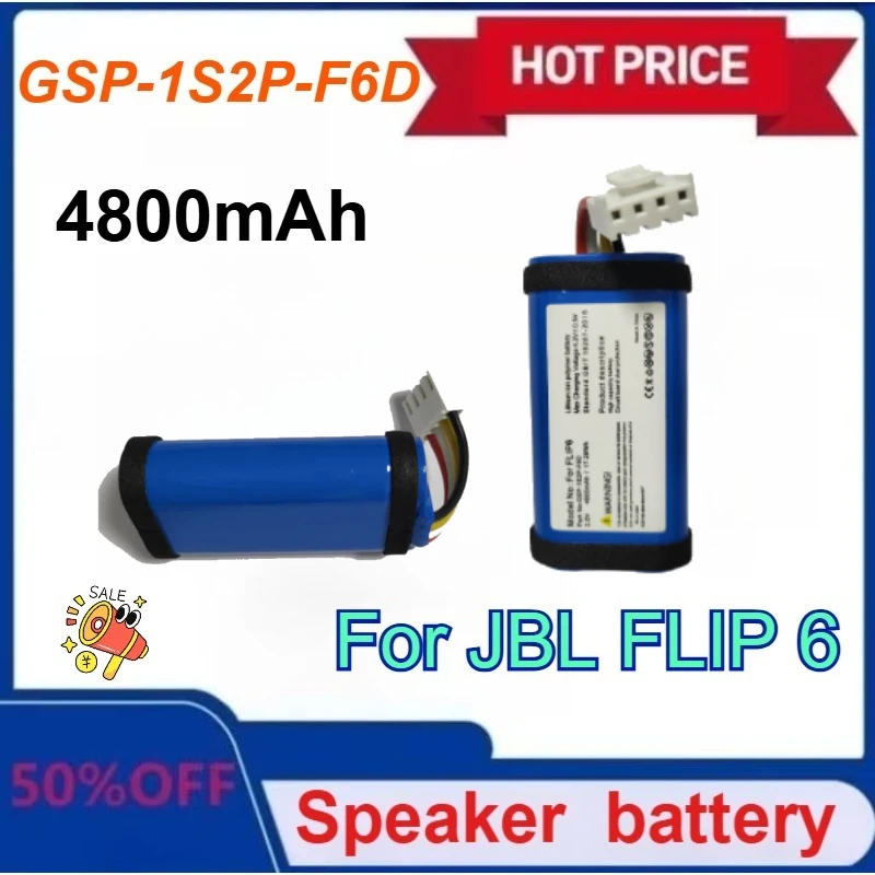 

New upgraded GSP-1S2P-F6D 3.7V 4800mAh For JBL Flip 6 Speaker Replacement Battery