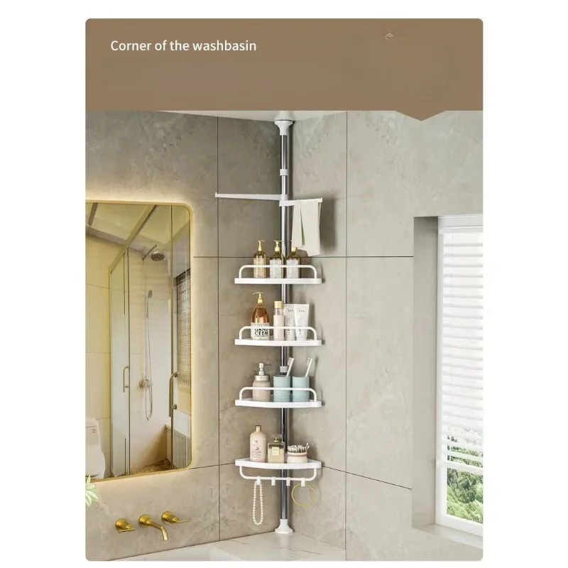 

Corner Bathroom Storage Rack Adjustable Telescopic Shelf Wall Mounted for Toilet