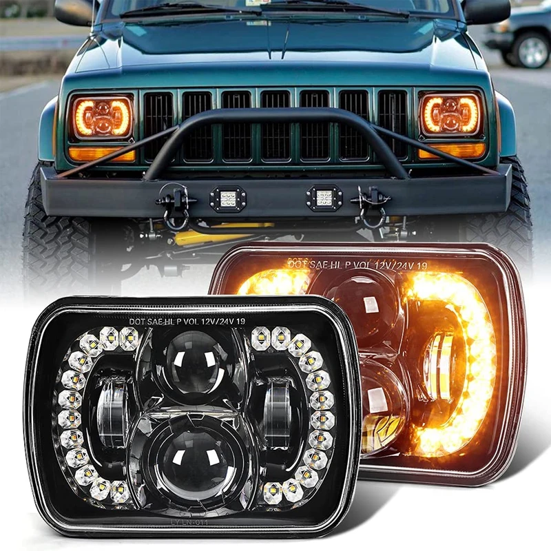 

120W 7x6 5x7 LED Headlights Amber Turn Signal DRL and High Low Beam For Jeep Wrangler YJ Cherokee XJ H6054 H5054 DOT Approved