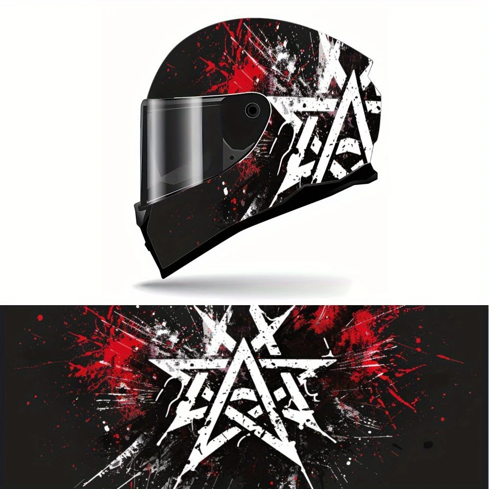 

Black and Red Starburst PVC Motorcycle Helmet Vinyl Wrap, Self-Adhesive Waterproof Sticker, Anti-Scratch Decorative Film for Ful