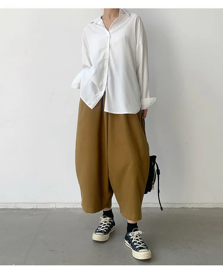 New 2026 Women's Solid Loose Casual Trousers Simple Elastic Waist Wide Leg Harem Pants Versatile Pockets Banana Pants Oversized