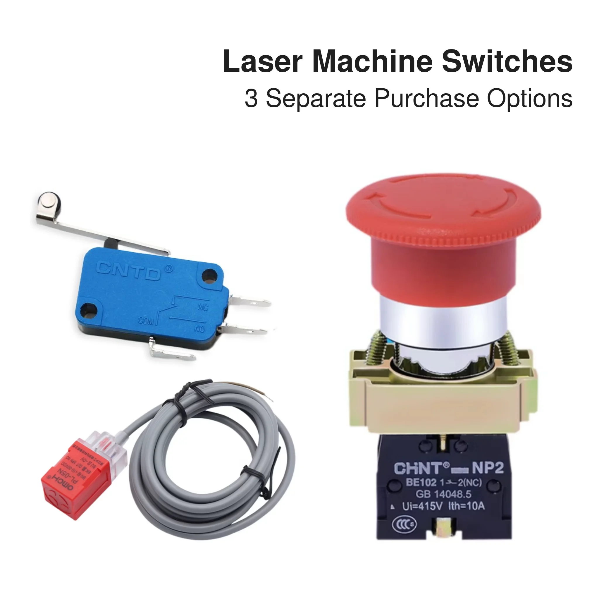 Laser Machine Switches CMV103D Roller Lever Micro Switch PL05N NPN NO Proximity Sensor NP2 NC Emergency Stop Button for CNC
