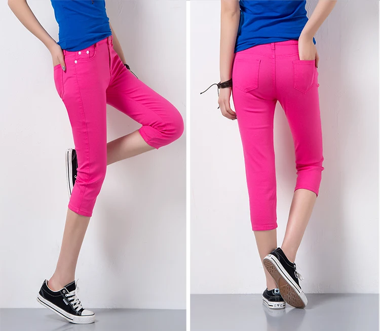 

Облегающие тонкие брюки семи четвертей, женские базовые брюки ярких цветов, корейские летние брюки из смеси хлопка