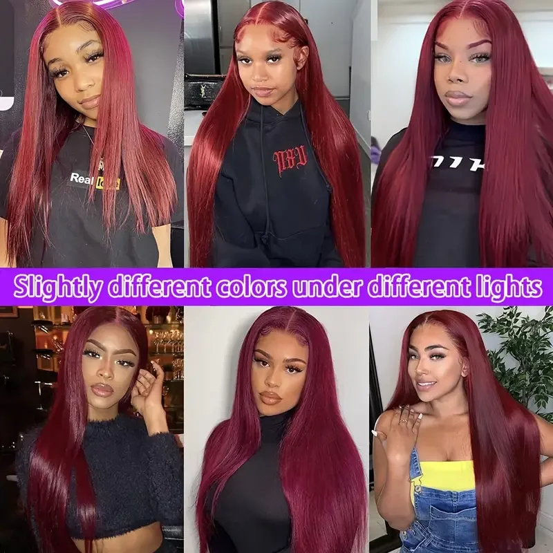 99J Transparent Lace Frontal Human Hair Wig Pre Plucked Red Straight Colored 13x6 Lace Front Human Hair Wigs For Women Glueless