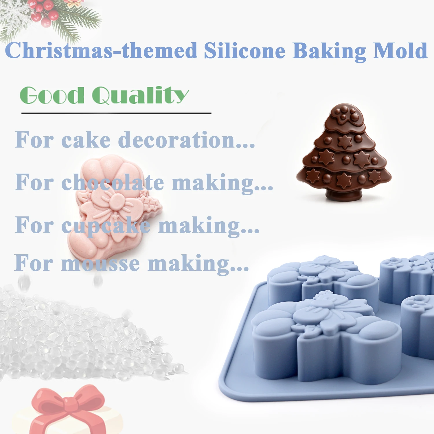 Christmas-Themed Silicone Molds, Including Three Shapes: Christmas Candy Canes, Christmas Trees, and Christmas Bells, Non-Stick and Easy to Demold, Food-Grade Silicone, Can Be Used to Make Cupcakes, Christmas Decorations, Chocolate, and Other Baked Goods, DIY for Beginners, Christmas Baking Gifts, Home Baking - view 5