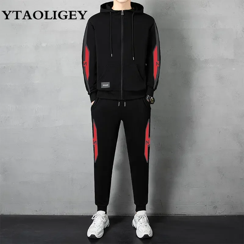 Plus Size 7XL 8XL Spring Men Hoodies Sweatshirt+Sweatpants Suit Autumn Outdoor Sports Tracksuit Sets Men\'s Hooded Outwear