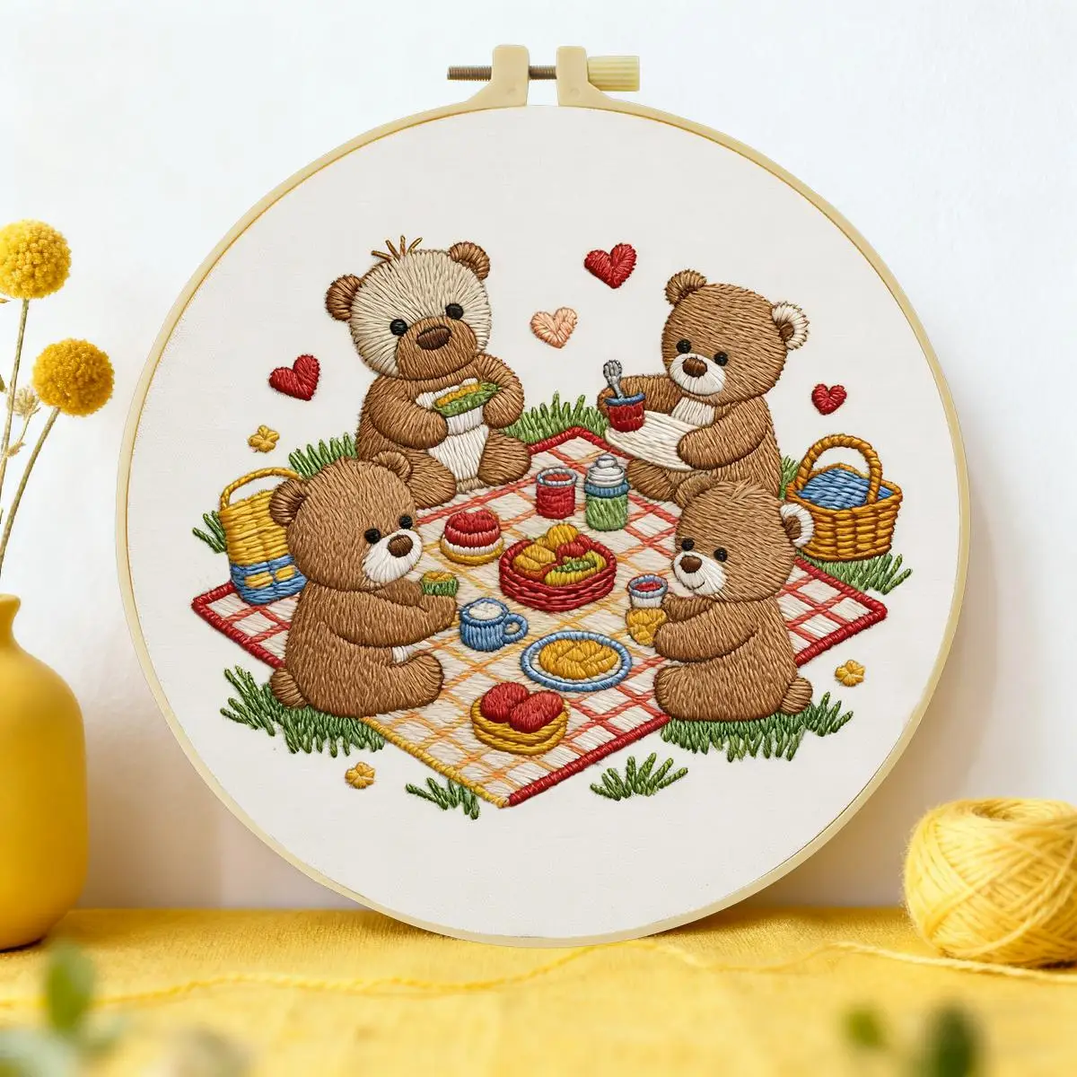 1 Stück 20X20CM/15X15CM 7,87/6,3 Zoll Picknick-Stickerei-Starter-Kit DIY-Kit DIY-Stickerei-Set Handarbeiten Nähkunst Nadelkunst – Detail 1
