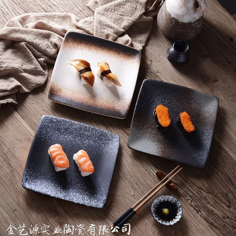 Japanese Sushi Tableware Ceramic Zi Ping Pan Zheng Square Steak Plate Dish Restaurant Snack Plate Tableware