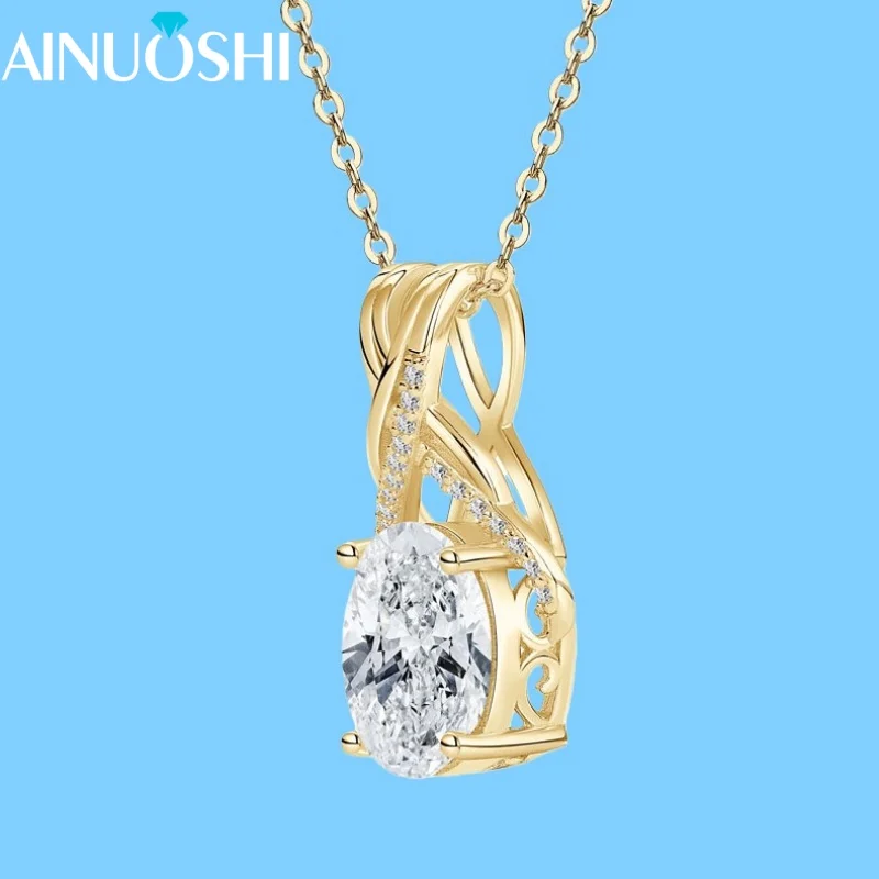 

AINUOSHI 8x10mm D3.00CT Moissanite Necklace for Women S925 Sterling Silver Criss Cross Pendant Sparkling O Chain Fine Jewelry