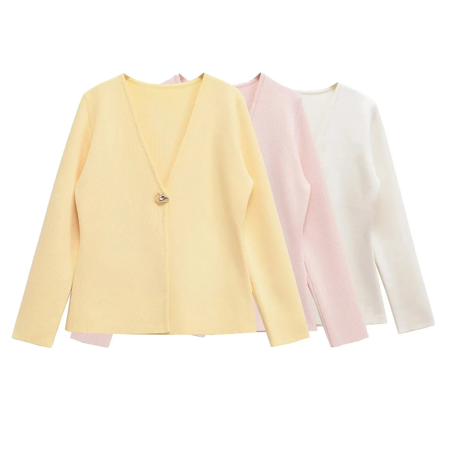 KONDALA Chic 2025 Spring Knitted Women Sweaters Solid V-Neck Button Straight Coat Elegant Ladies Long Sleeve Casual Sweaters