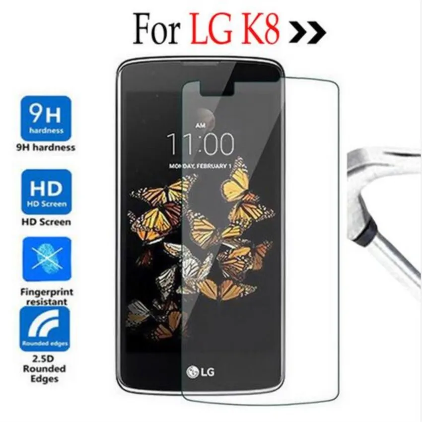 2pcs for lg k8 tempered glass for lg k8 k 8 lte k350 k350n k3500e k350ds screen protector cover protective film case shield