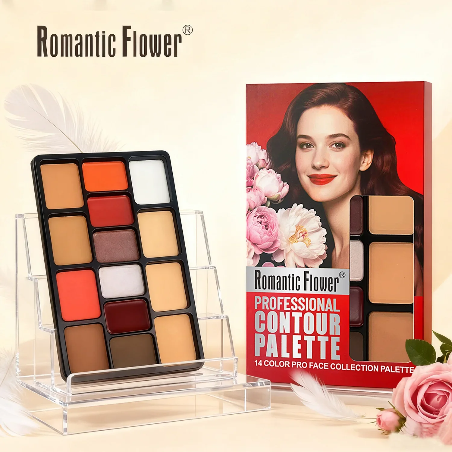 لوحة مكياج الكل في واحد مكونة من 14 لونًا مع ملمع شفاه كونتور وأحمر الخدود وخافي عيوب البشرة لمظهر جمال كامل