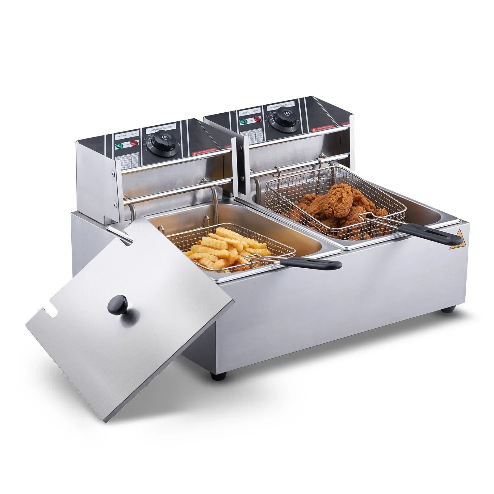 US 6L/12L Commercial Electric Deep Fryer Dual Tank Commercial XL Fry Basket 2500W