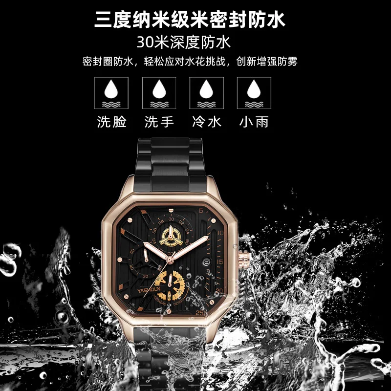 Nuovo orologio da uomo quadrato con calendario a luce notturna, orologio al quarzo impermeabile