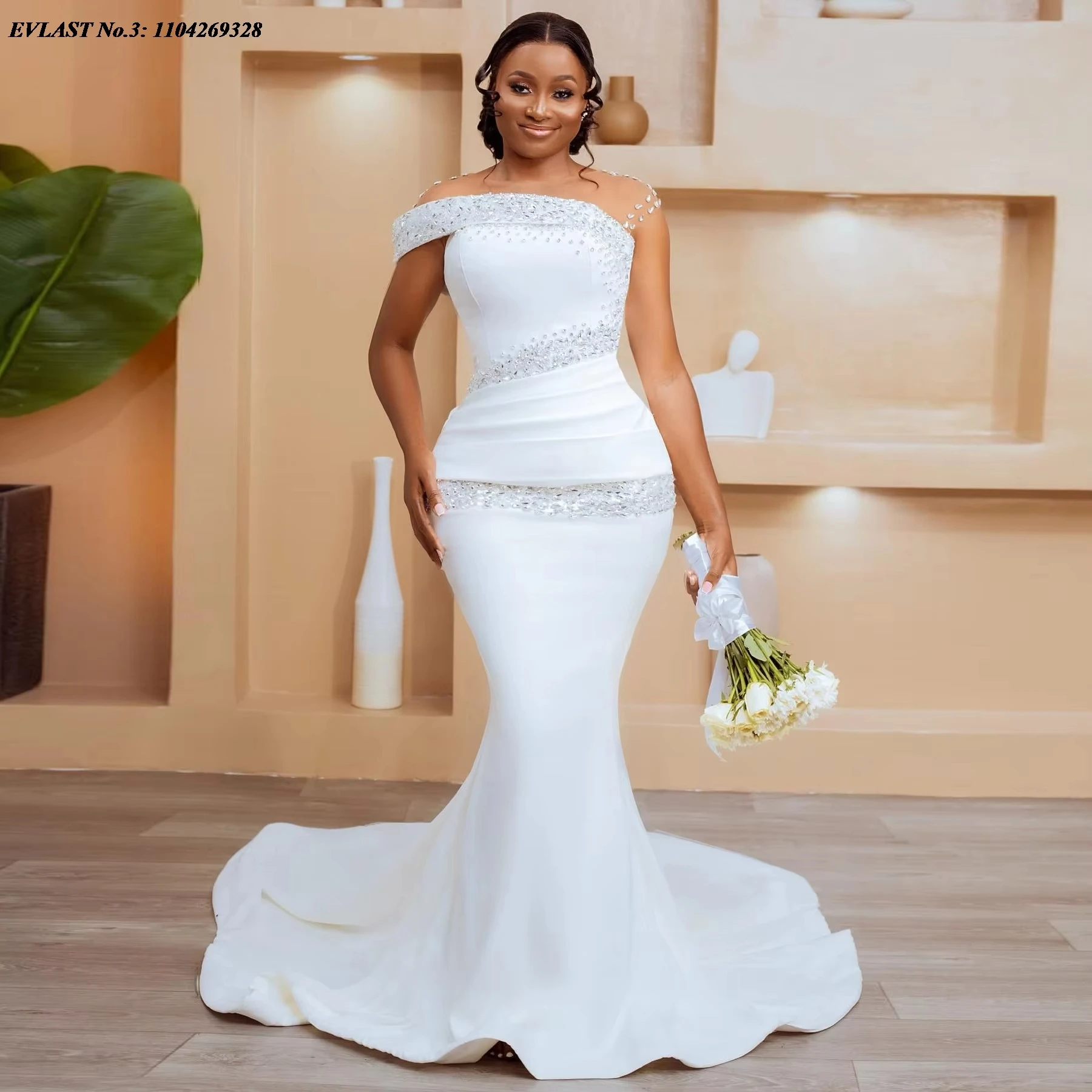 

EVLAST индивидуальное африканское платье русалки Aso Ebi для выпускного вечера с аппликацией и кристаллами из бисера вечернее платье Robe De Soirée E3P434