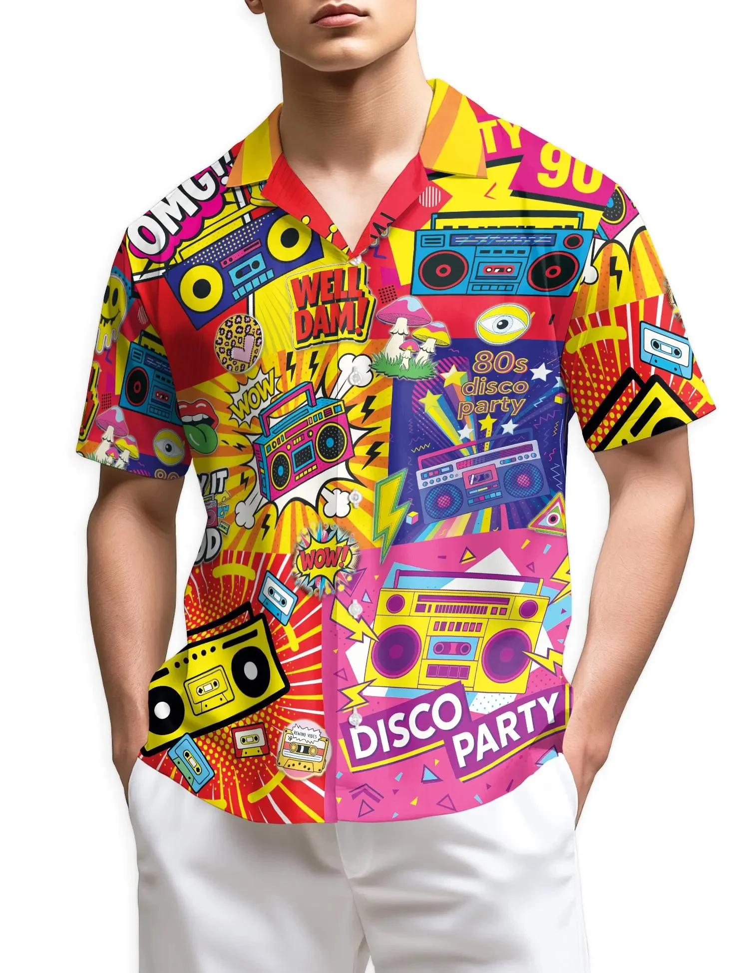New Back To The 90s Hawaiian Shirt Men Women Youth, Retro Neon 80s Cassette Sneaker Aloha Shirt Vintage Party Shirt Button Up