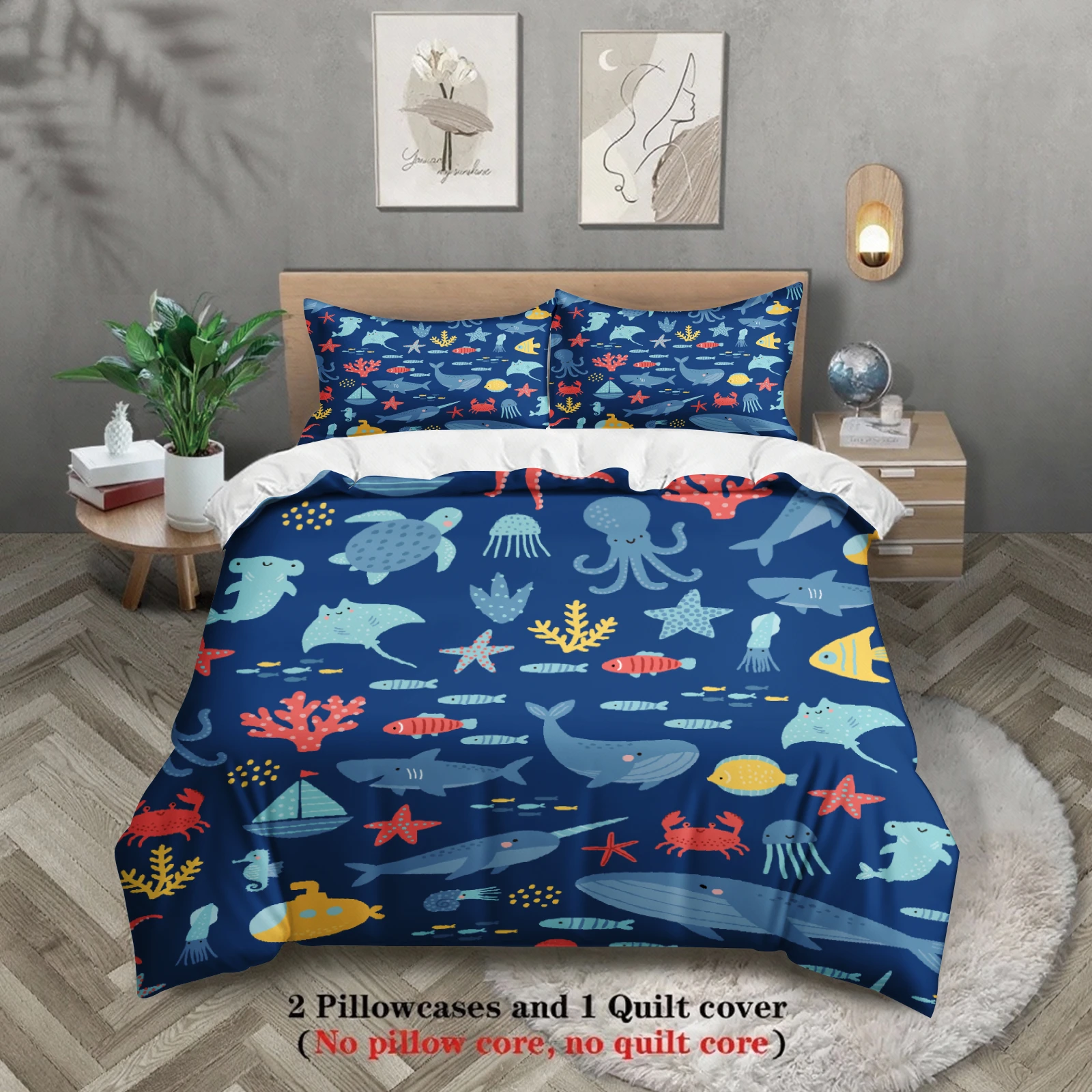 

3pcs Ocean Animal Bedding Sets Twin Queen King Full Size 3D Printed Sea Life Pattern Duvet Cover Sets With 2 Pillowcases