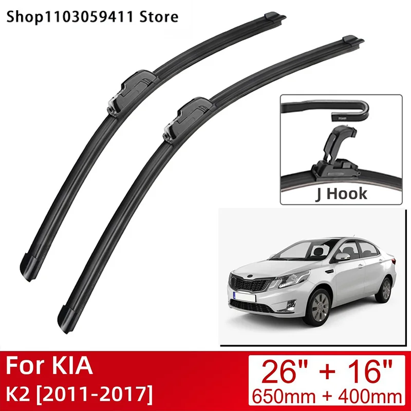 

For KIA K2 2011-2017 26"+16" Car Accessories Front Windscreen Wiper Blade Brushes Wipers U Type J Hooks 2017 2016 2015 2014