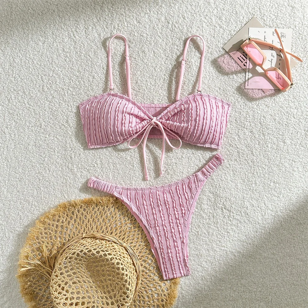

Sexy sling Pleated Bikini drawstring Swimsuit Push Up Bikinis Set Women two piece Vacation Swimwears Beach Bathing Swimming Suit