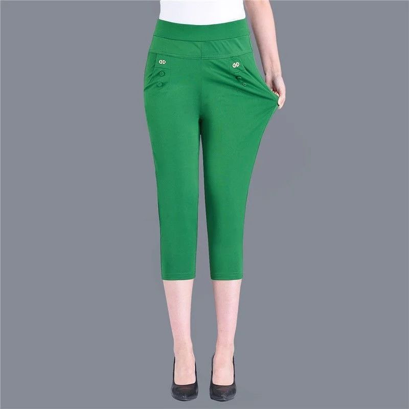 Women Capris Fashion High Waisted Stretch Skinny Pencil Pants Casual Slim Solid Color Calf Length Pants Summer Women\'s Breeches