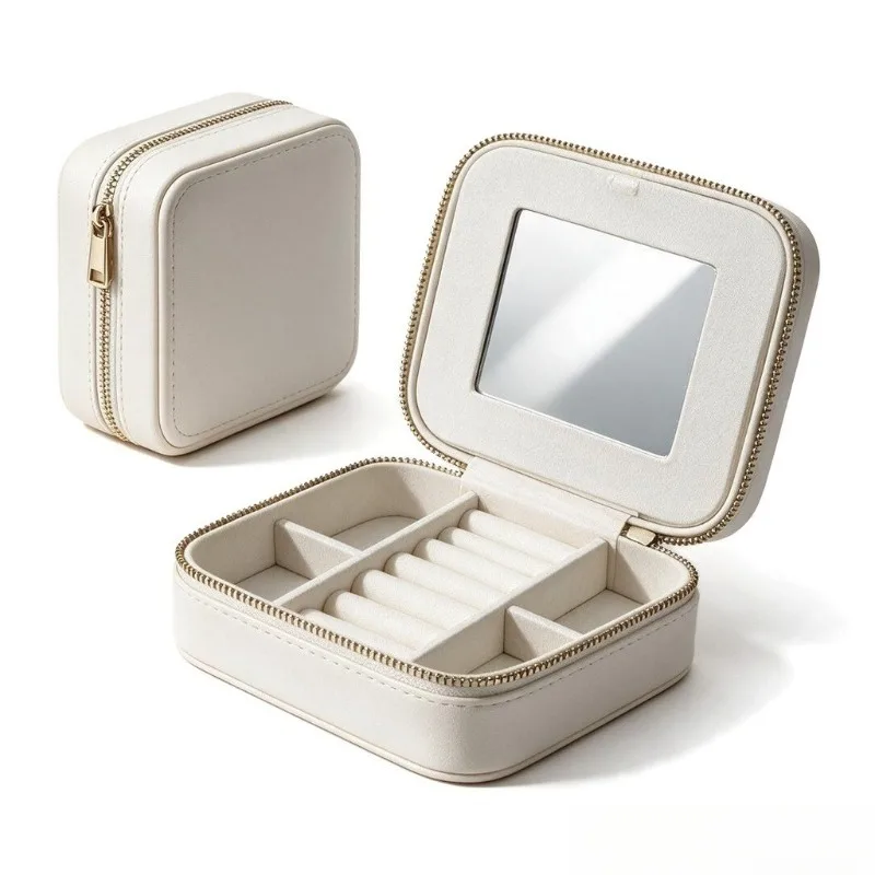 Multi-layer Rotating Jewelry Tray Flip Cover Storage Box with Mirror Divided Compartment Organizer for Earrings Rings Necklaces