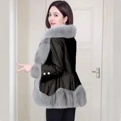 Leather Women's New Down Cotton-Padded Jacket Slim Imitation Fur Ladies Coat Fur Coat Explodes Coltsfoot Temperament Warm Coats