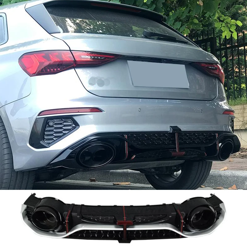 S3 S-Line Haccback With Sedan Rear Diffuser Bumper Spoiler Exhaust LED Gloss Black for Audi 2021 Car Accessories To RS3 Style