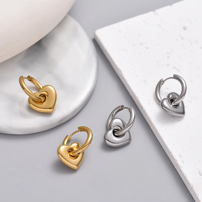 Klassische Edelstahl-Herz-Stern-Creolen für Frauen, Punk Hip Hop Gold Silber Farbe Y2K Schmuck Damen Ohrringe Oorbellen – Detail 14