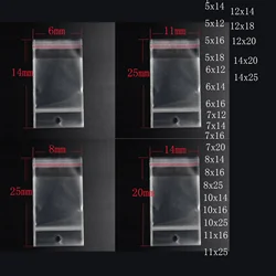 100 Stks/partij Clear Zelfklevend Seal Plastic Zakken Transparant Hersluitbare Cellofaan Poly Verpakking Zakken Opp Zak Met Opknoping Gat