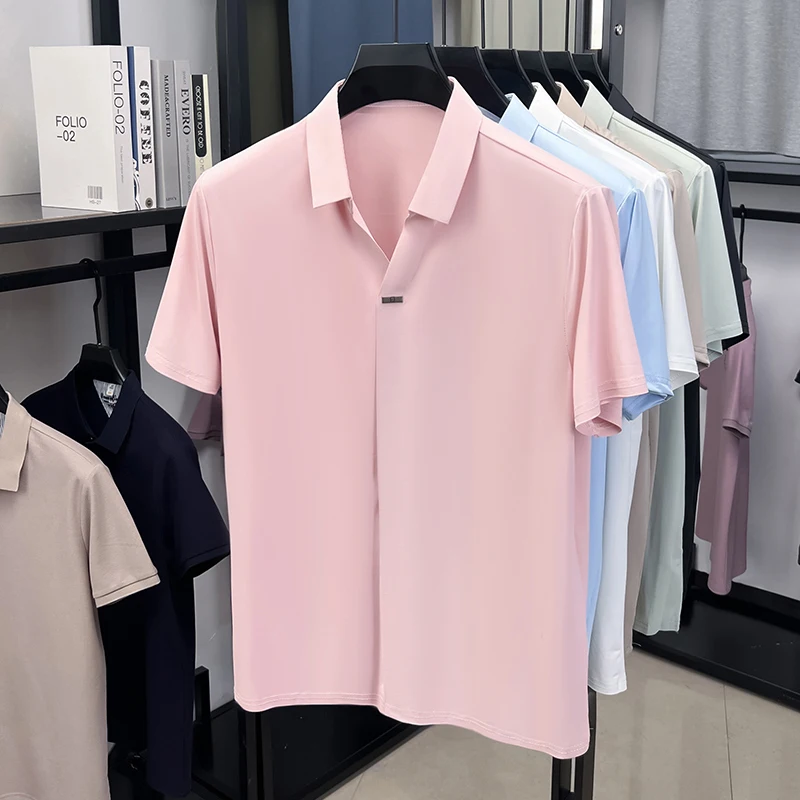 Herren Eisseide Hemd mit verdecktem Knopf, Reverskragen, Kurzarm, Slim Fit, weich, knitterfrei, atmungsaktiv, Sommer-Oberteil – Detail 18