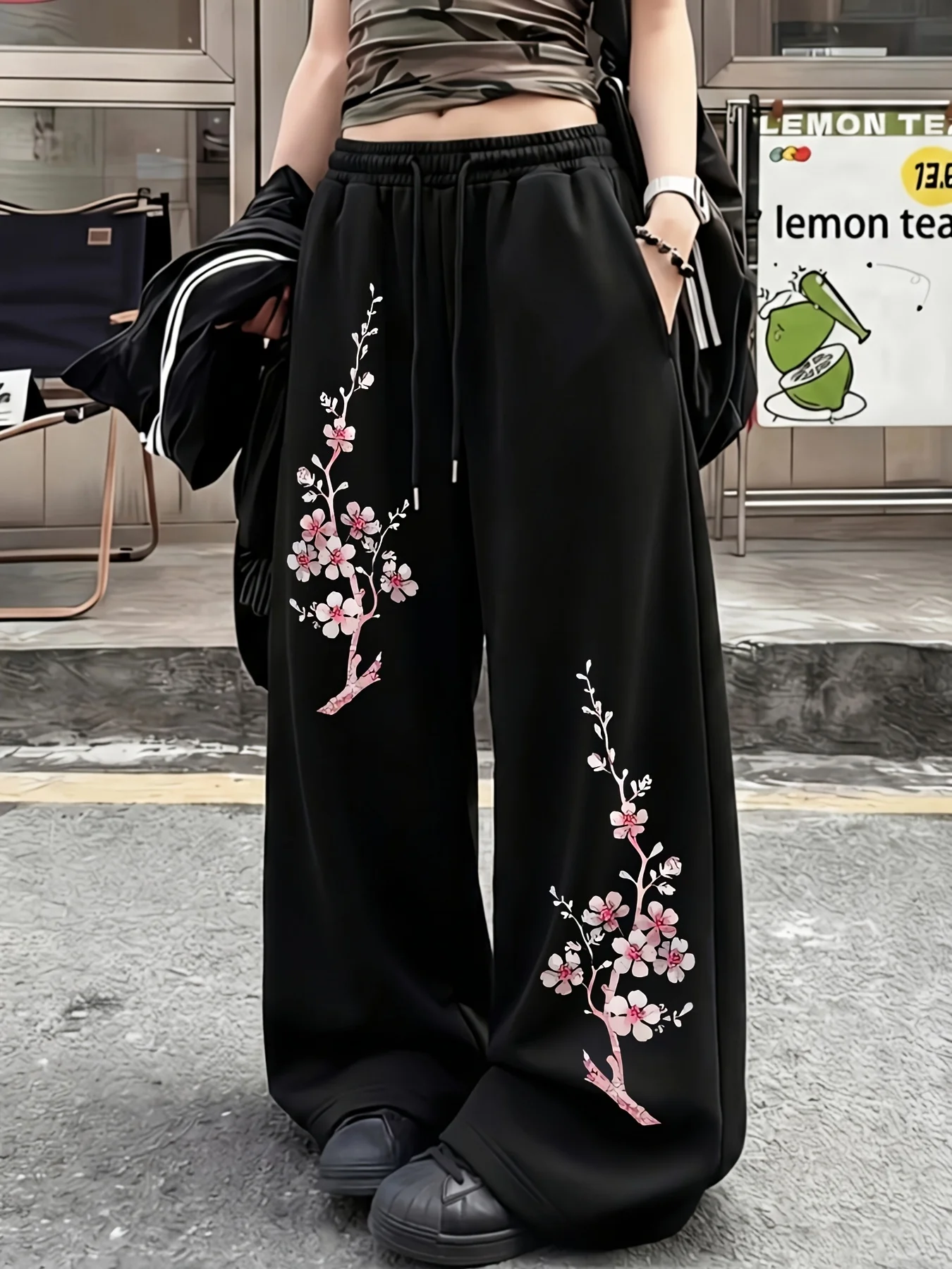 2026 Trendy Men's Japanese Cherry Blossom Printed 3D Pants, Casual Street Pants, Women's Loose and Loose Pants, Harajuku Style