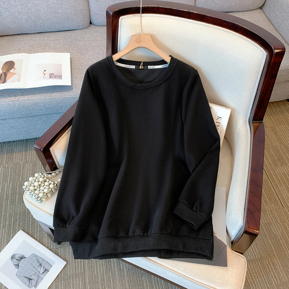 Autumn and Winter Plus Size Women's Casual Loose Solid Colour Round Neck Sweatshirt Nine Colours Long Sleeve Top Daily Commuter