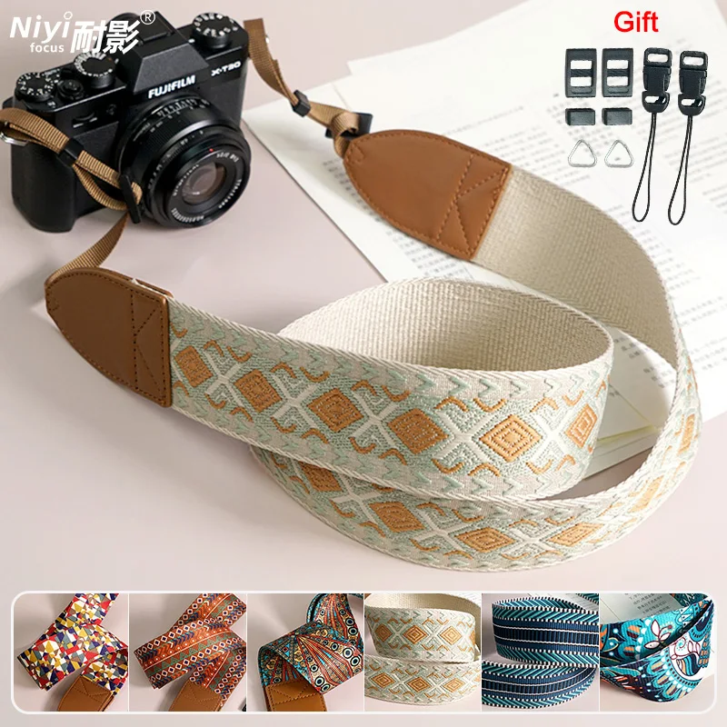 

Camera strap neck strap Wider Shoulder Strap Vintage Ethnic Style wrist strap for sony zve10 a6400 fujifilm xm5 canon r5