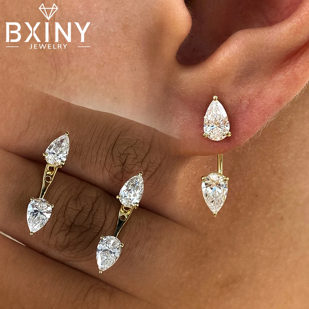 

BXINY 2-Stone Pear Cut Moissanite Stud Earrings S925 Silver Waterdrop Diamomds Detachable Ear Studs for Women Gifts Fine Jewelry