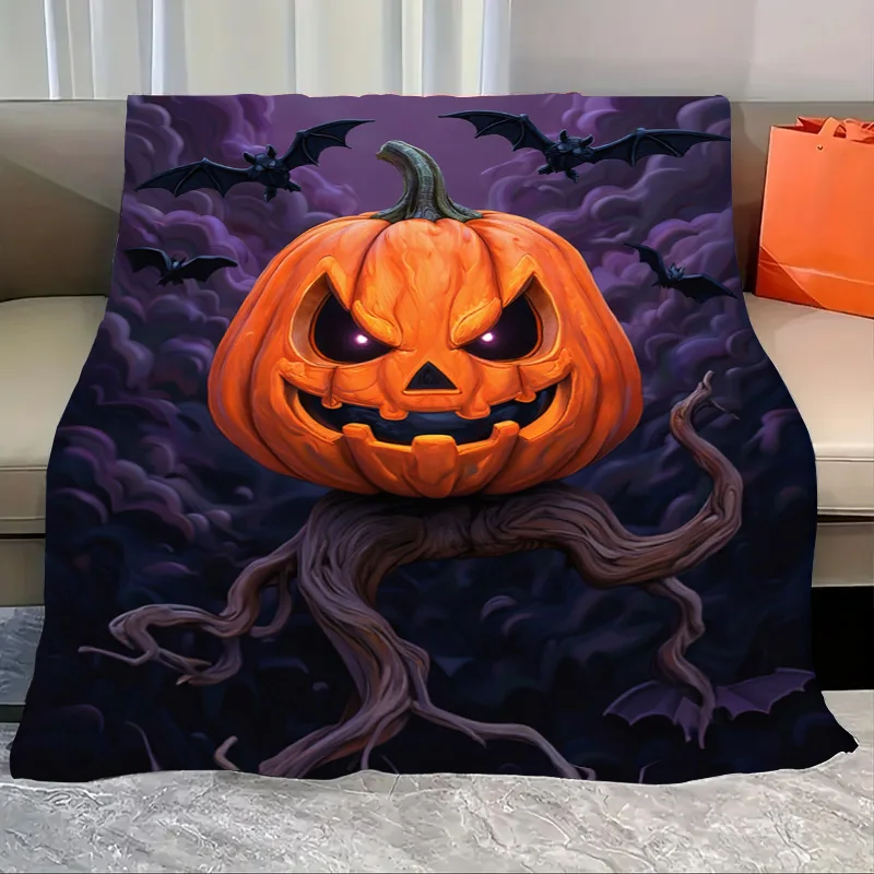 

Flannel Blanket-Soft Lightweight All-season Halloween Pumpkin Bat Print Soft Cozy Baby Blanket for Kids