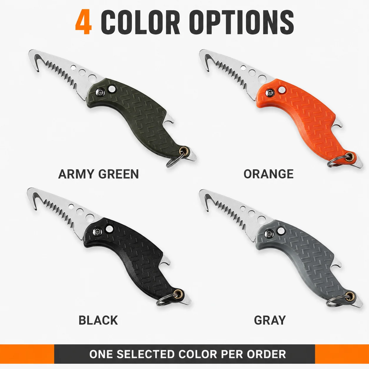 Portable Manual Folding Hook Cutter Stainless Steel Serrated Package Opener with Bottle Opener Screwdriver Key Ring