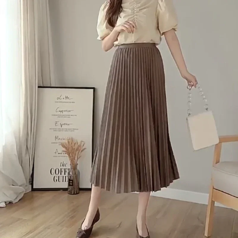 

2024 New Versatile Large Swing Skirt Slimming A-line Skirt New High-waisted Pleated Skirt for Women Spring and Autumn Mid-length