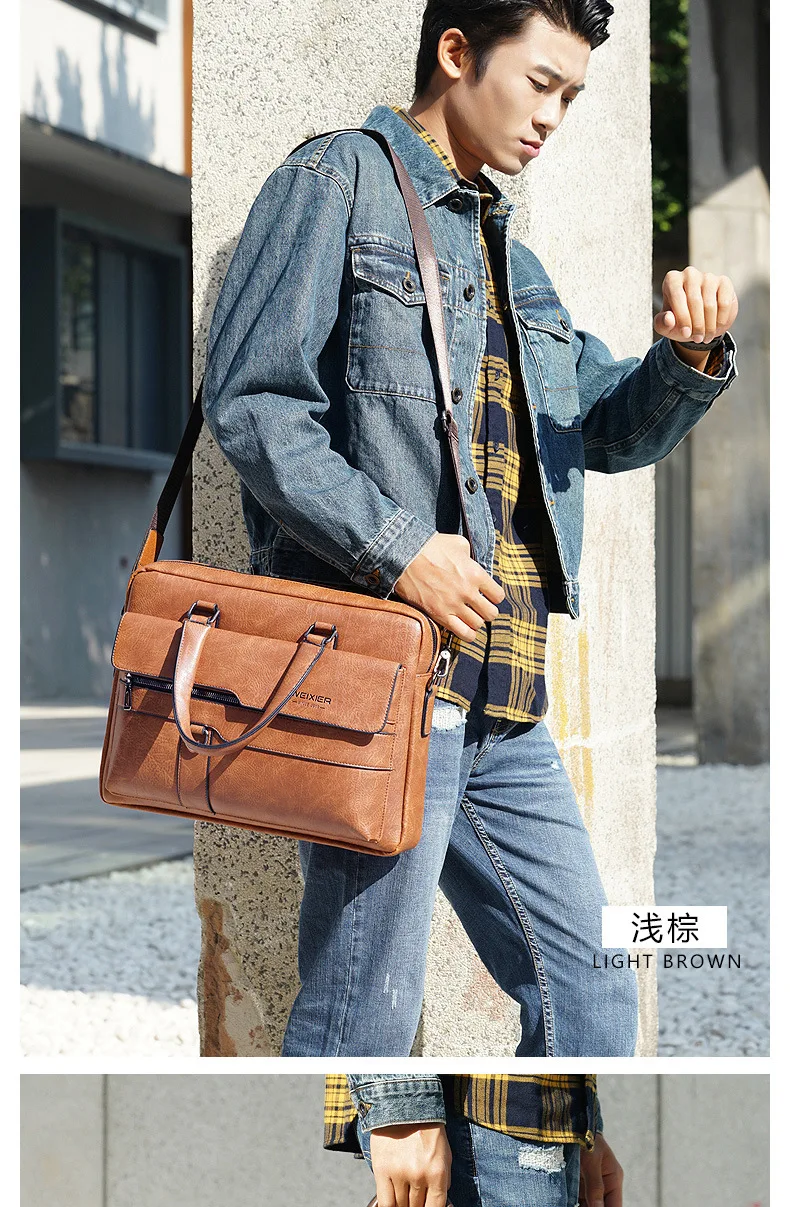 Maletín Retro de cuero para hombre, bolsos informales para ordenador portátil, bolsos de mensajero de viaje de negocios, Bolso de hombro cruzado