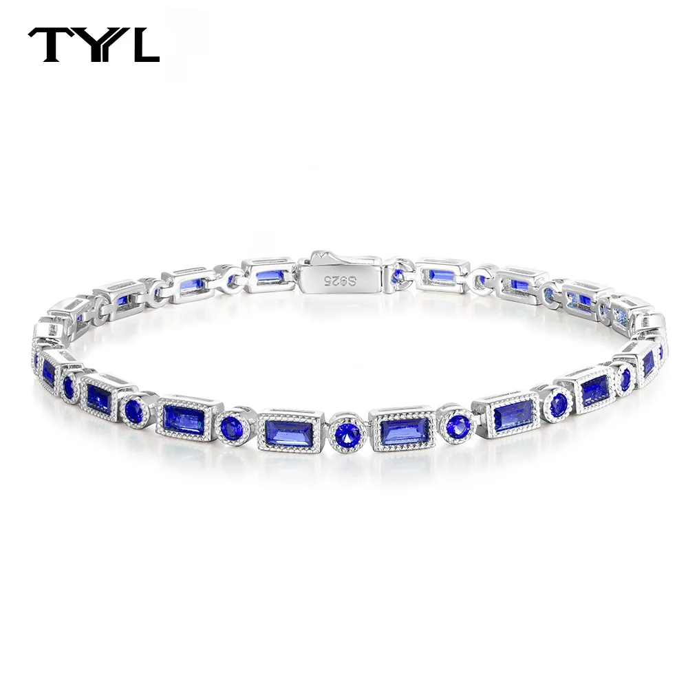 

TYYL Lab Grown с сапфиром, изумрудом, теннисный браслет, квадратный круглый альтернативный дизайн, цепочка с драгоценными камнями для женщин и мужчин, ювелирные изделия из серебра 925 пробы