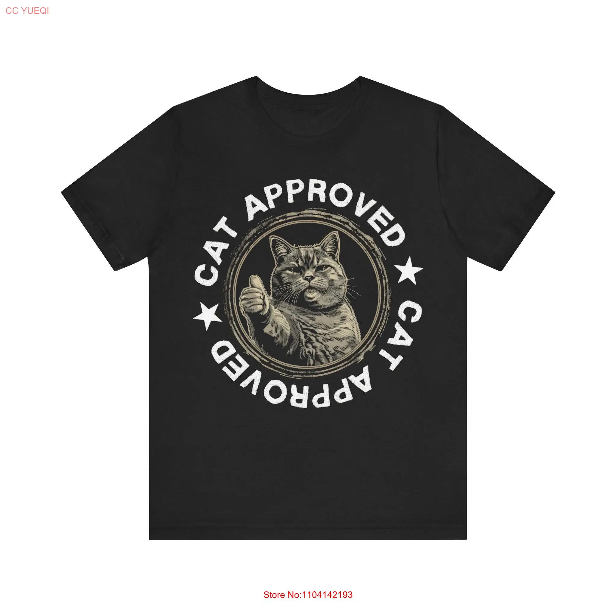 Cat Approved T Shirt Black with Thumbs Up Pet Lover  long or short sleeves