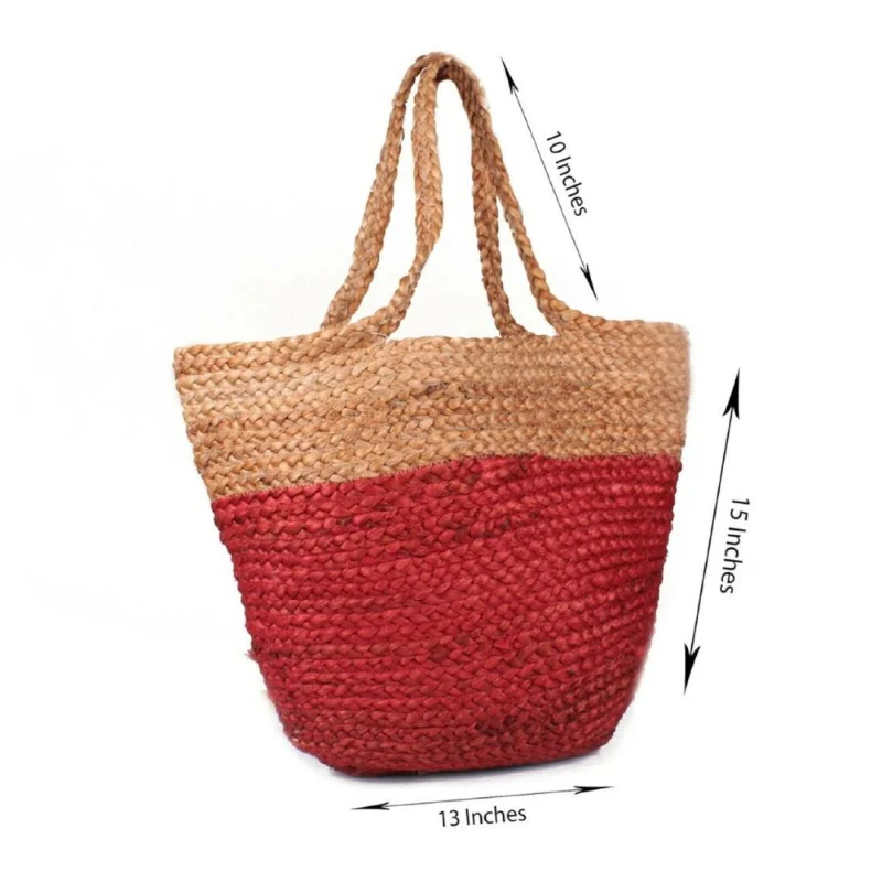 Red Jute Designer Women's Wide Handel Space Boho Tote Shopping Bag Shoulder Bag