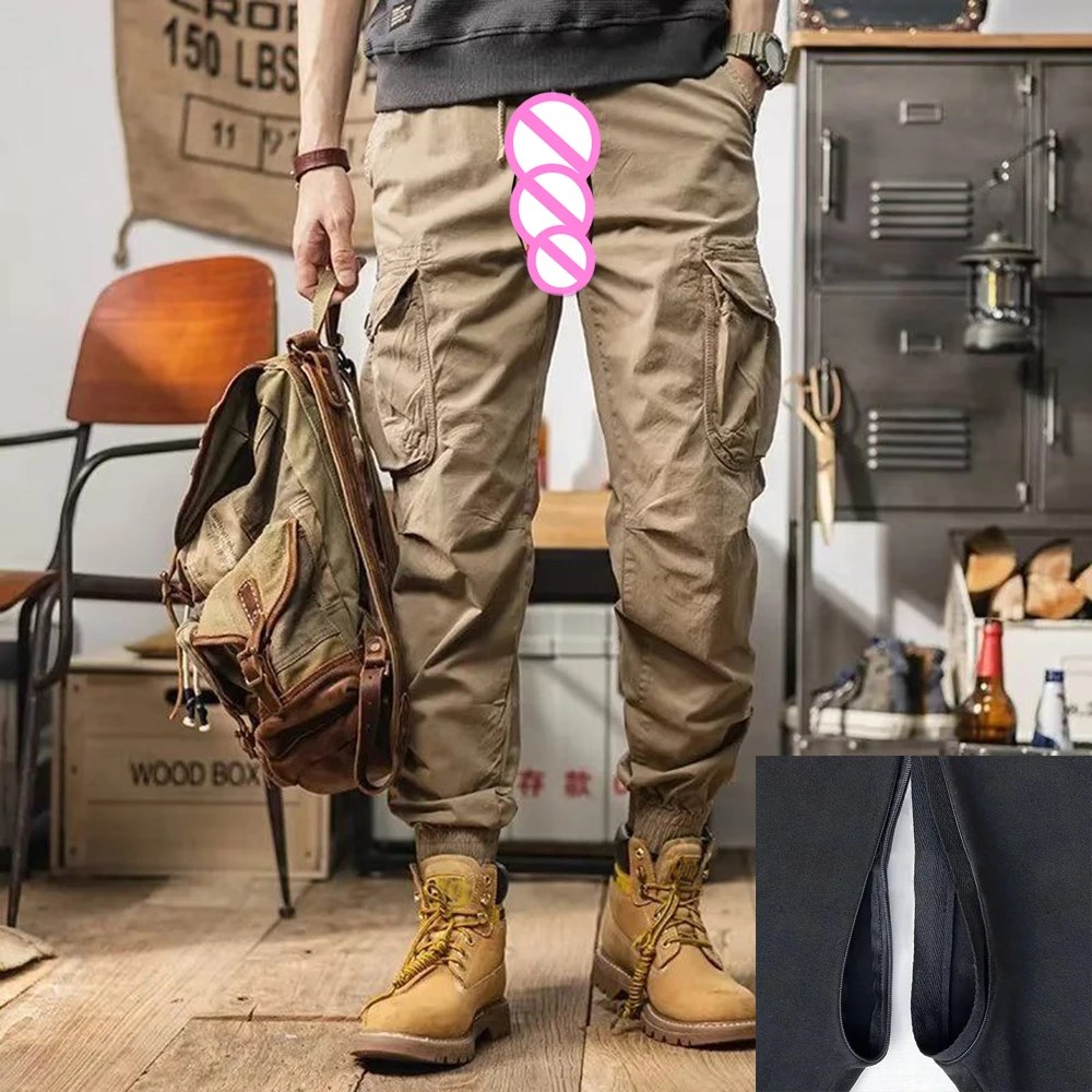 Invisible Open Crotch Outdoor Sex Men Micro Elastic Training Long Pant Fashion Slacks High Street Tactical Pants Eroticism