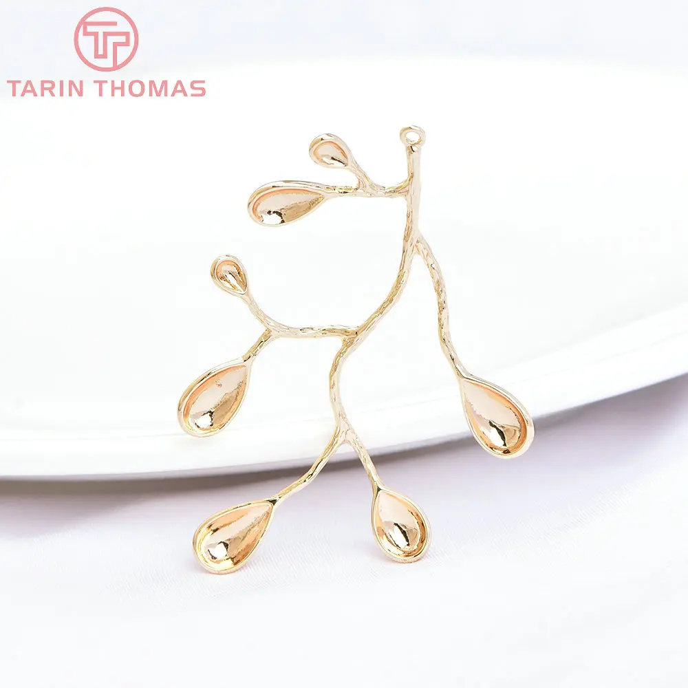 (1541) 6PCS 35x39MM 24K Gold Color Plated Brass Branch Charms Pendants High Quality Diy Jewelry Findings Accessories