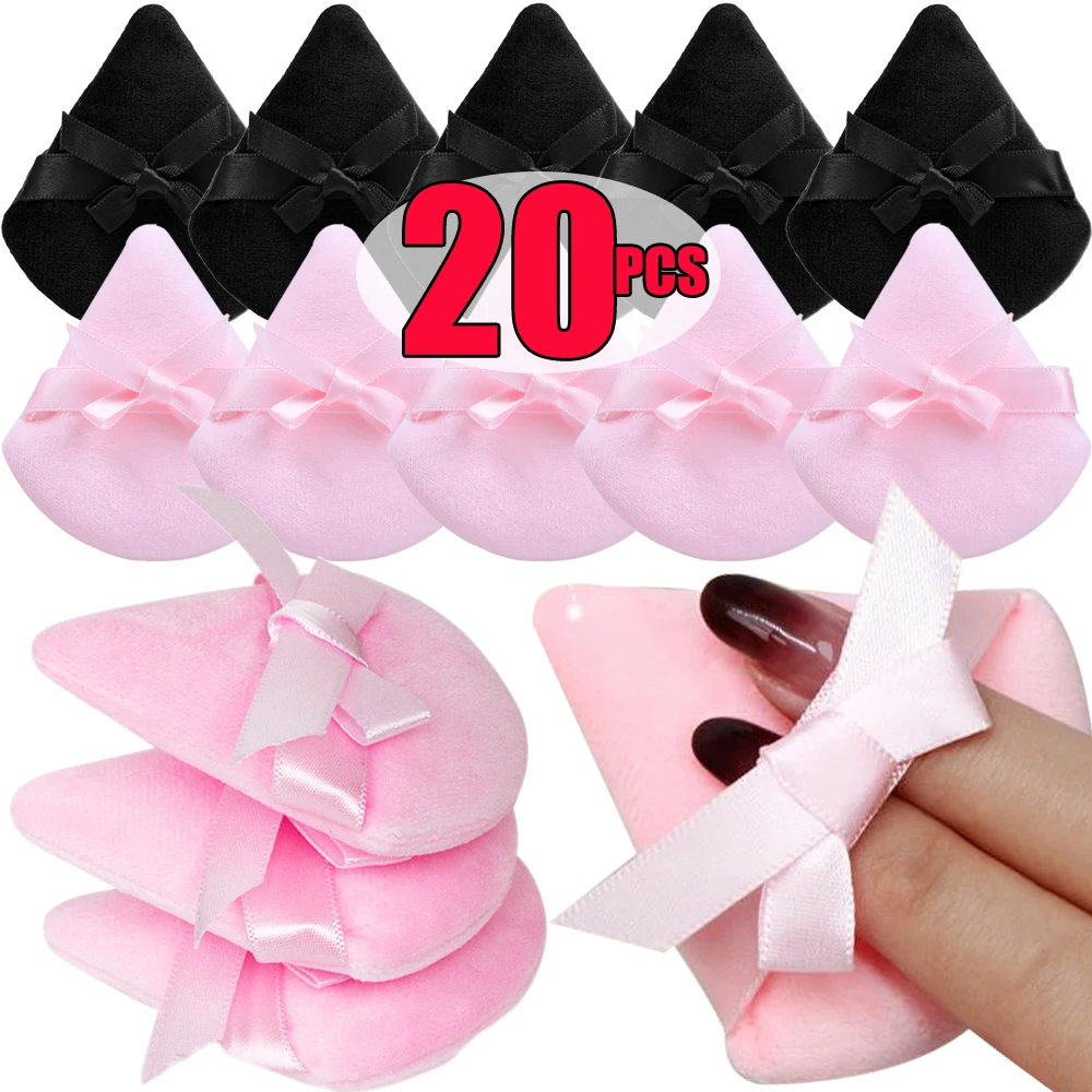 2-20pcs Triangle Powder Puff Short Fluff Bow Sponge Cosmetics Soft Cotton Face Powder Puffs Washable Velvet Makeup Puff Tools