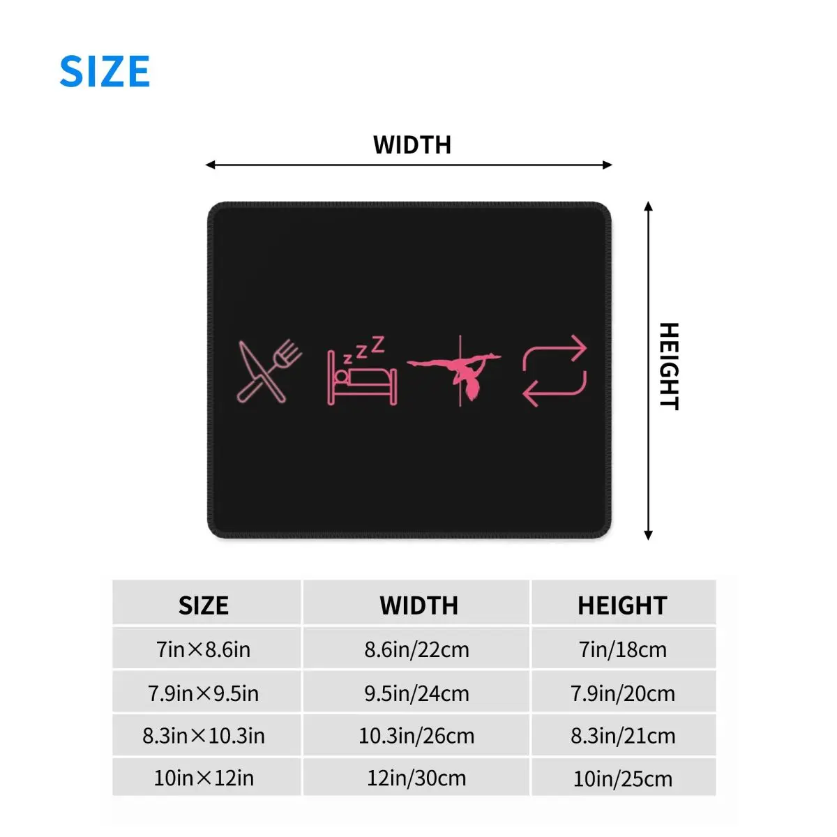 Eat, Sleep, Pole Dance, Repeat - Black Icons Mouse Pad Computer Keyboard Mouse Mat Gamer PC Desk Mat Accessories Table Mats