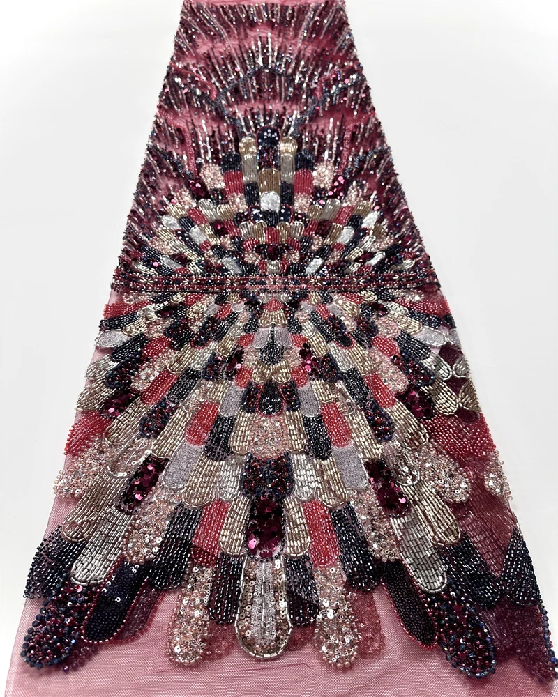 African Lace Fabric Sequins Beaded Embroidery Nigerian Bridal High Quality French Tulle Lace Fabric For Sequins