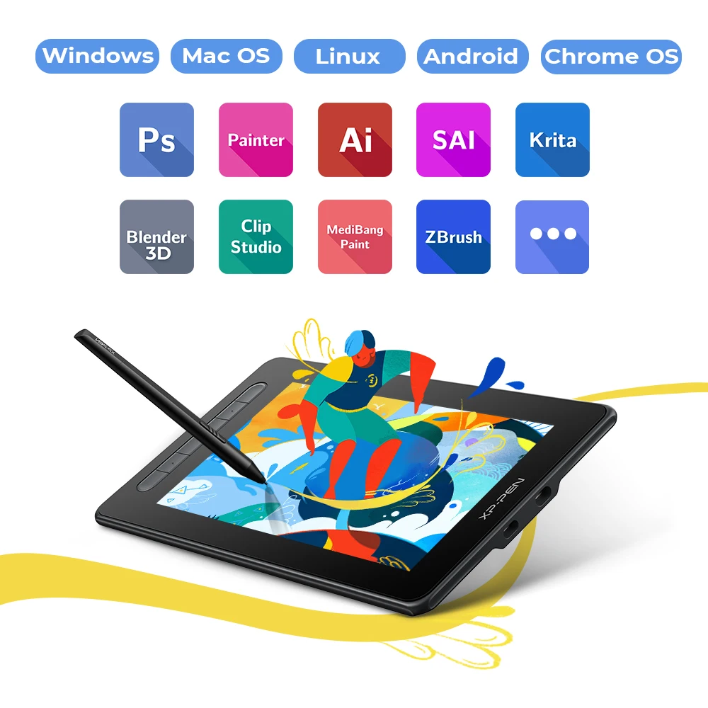 XPPen-Artista 10 Tablet Monitor Gráfico, Desenho Pen Display, 120% RGB, 8192 Níveis, 6 Teclas de Atalho, Suporta Windows, Mac, Android