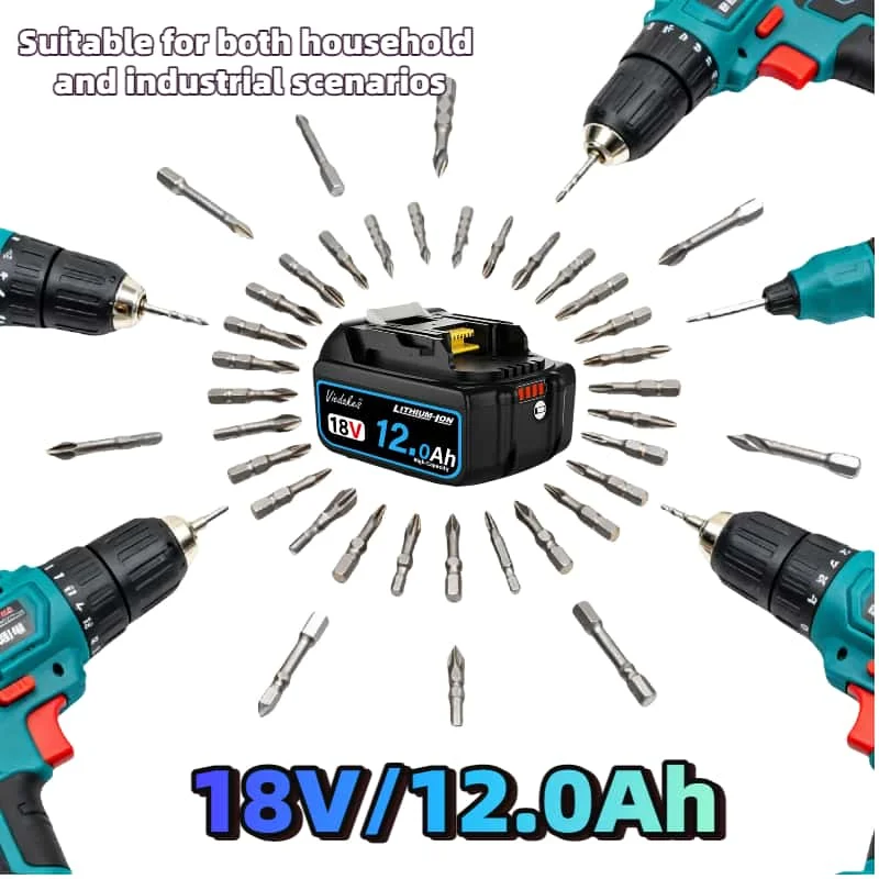 

18V 12.0Ah Tough Rechargeable Li-ion Battery - Works for Makita 18V Power Tools, Durable Build & Long-Term Stable Power Supply