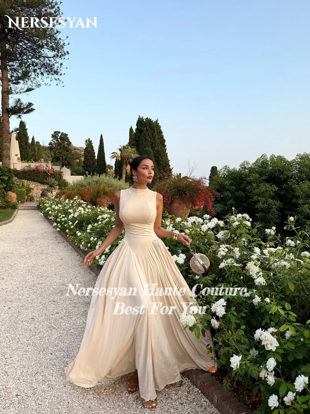 Nersesyan robes de bal élégantes en Satin élastique sans manches robe de soirée formelle femmes robes de soirée abito cerimonia donna personnalisé